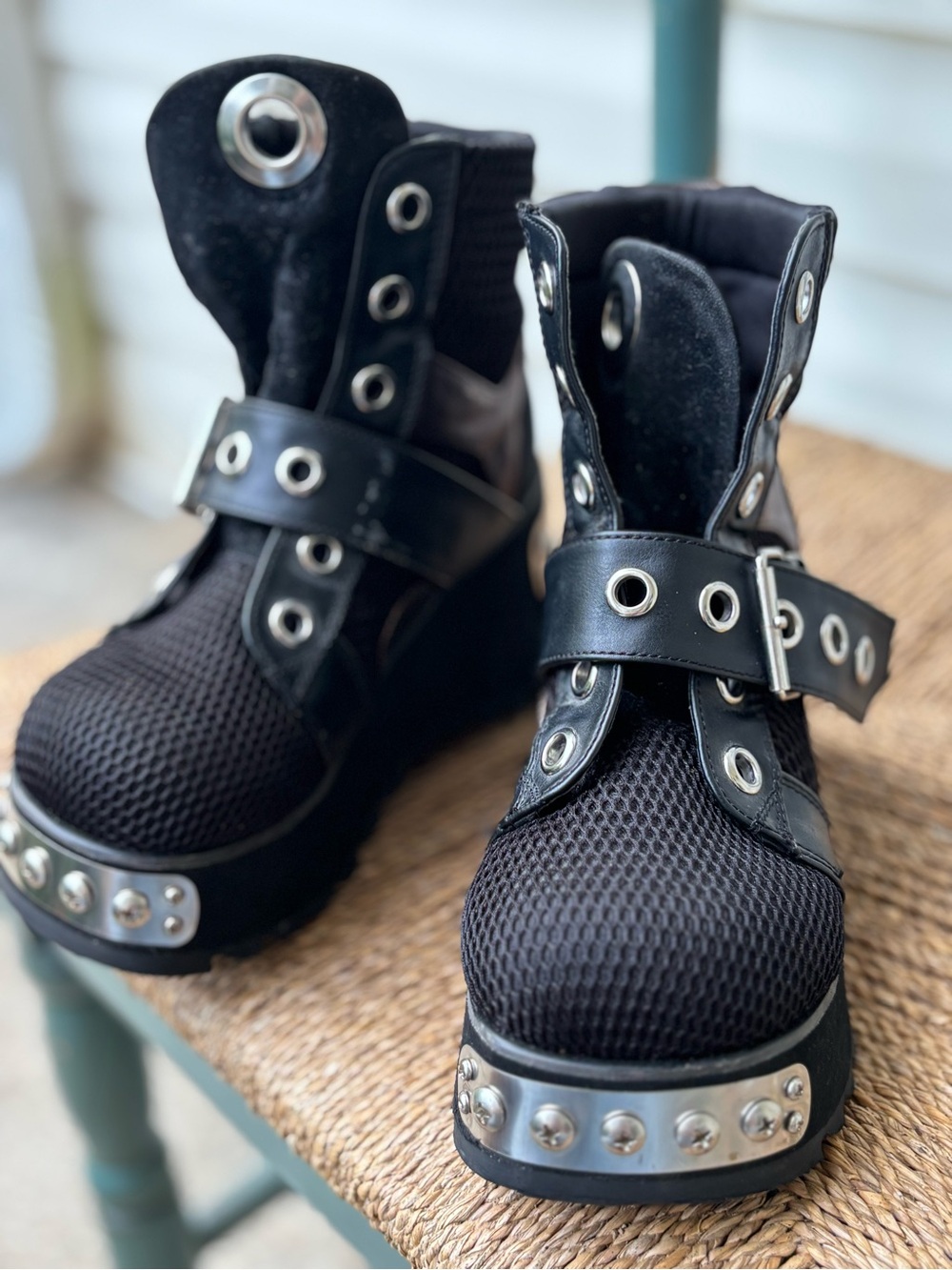Demonia Black Platform Ankle Boots with Silver Studs